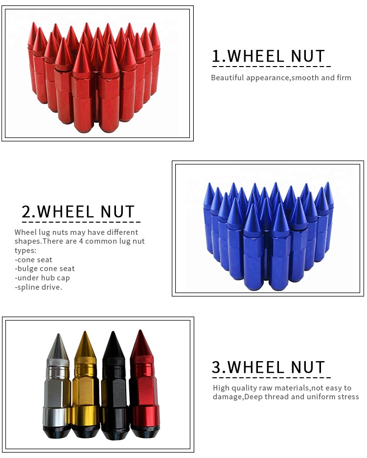 Manufacturer of Car Locking Colored Red Lug Nut M12X1.5, Universal Anti-Theft Chrome Steel Titanium Gr5 Spike Wheel Nut